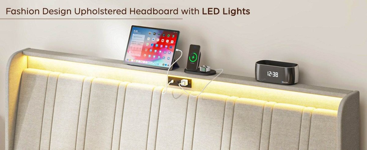 Twin Metal Wood Platform Bed Frame With Upholstered Headboard - Serenova - Omega Lifestyles