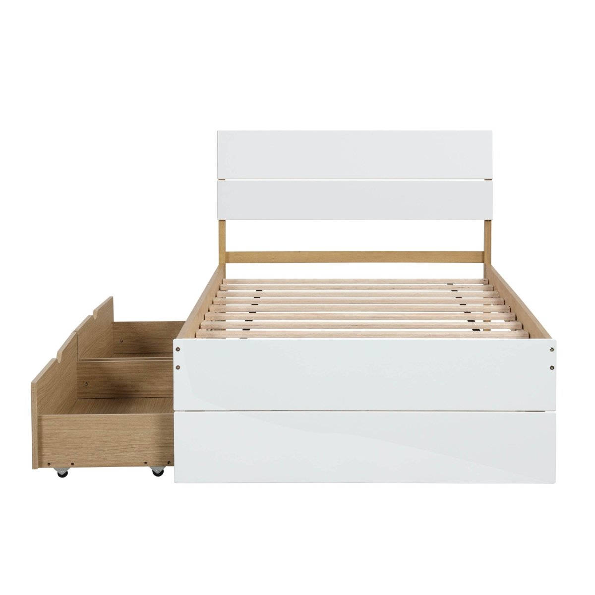 Twin Modern White High Gloss Bed Frame With Drawers - Serenova - Omega Lifestyles