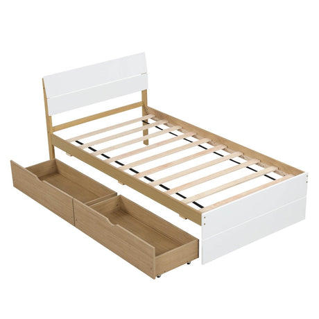 Twin Modern White High Gloss Bed Frame With Drawers - Serenova - Omega Lifestyles