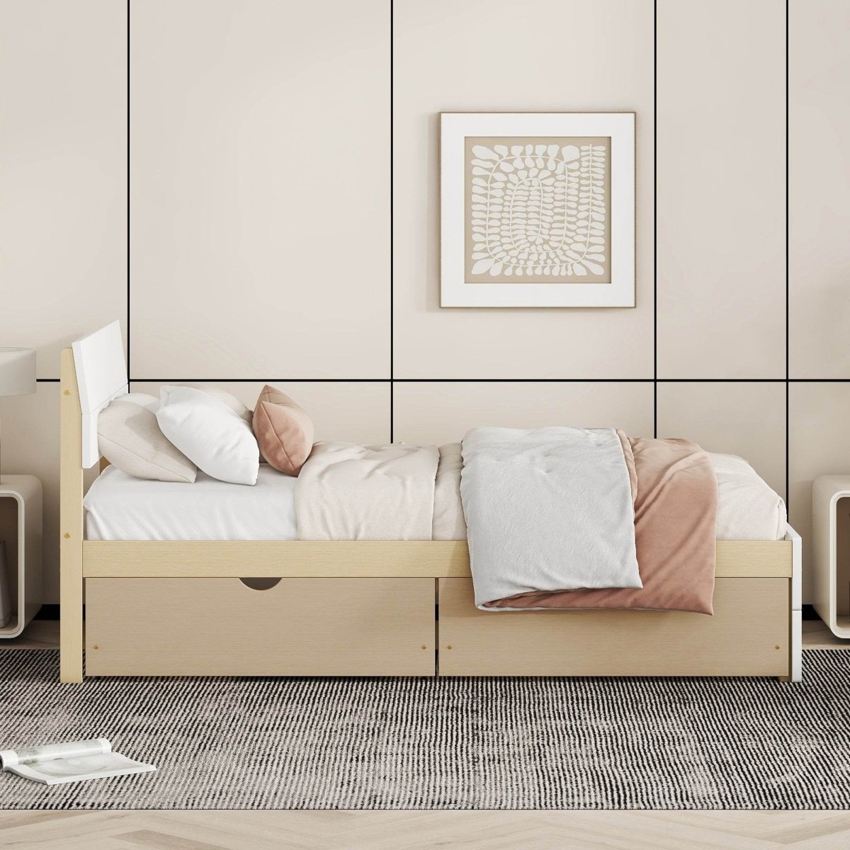 Twin Modern White High Gloss Bed Frame With Drawers - Serenova - Omega Lifestyles