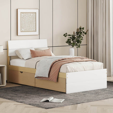 Twin Modern White High Gloss Bed Frame With Drawers - Serenova - Omega Lifestyles