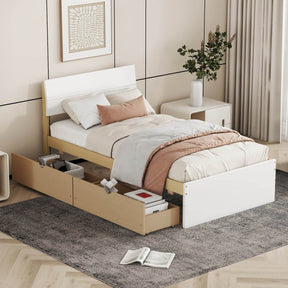 Twin Modern White High Gloss Bed Frame With Drawers - Omega Lifestyles