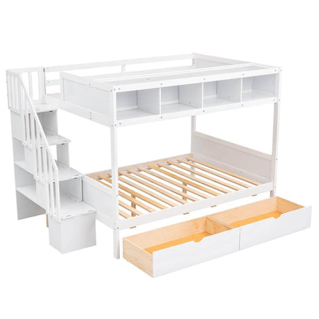 Twin Over Full Solid Wood Bunk Bed With Storage Staircase - Sleep Galleria