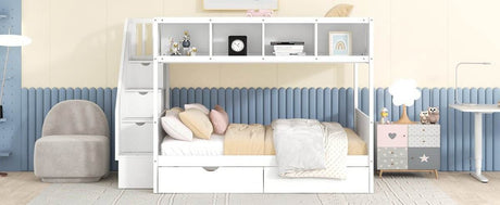 Twin Over Full Solid Wood Bunk Bed With Storage Staircase - Sleep Galleria