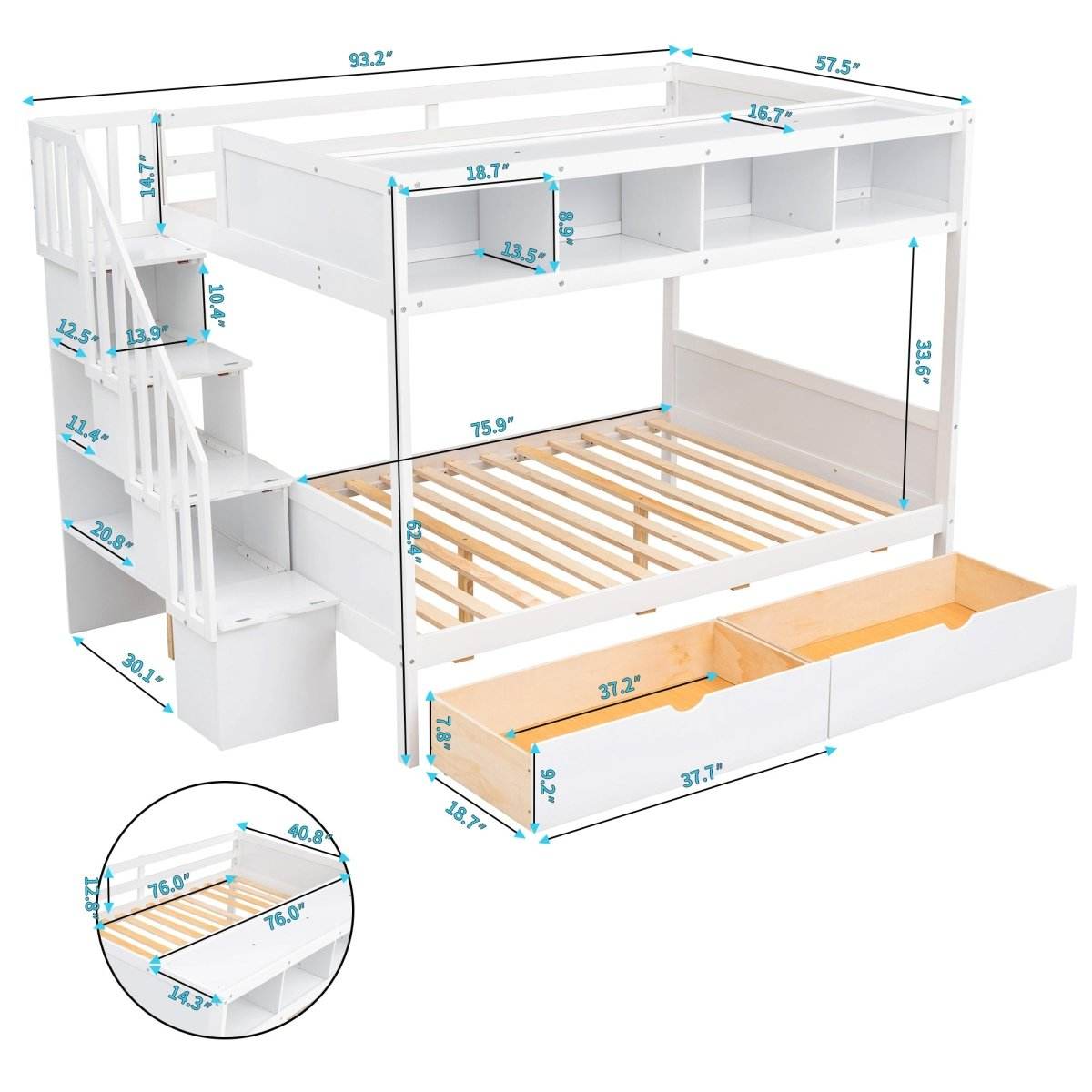 Twin Over Full Solid Wood Bunk Bed With Storage Staircase - Sleep Galleria
