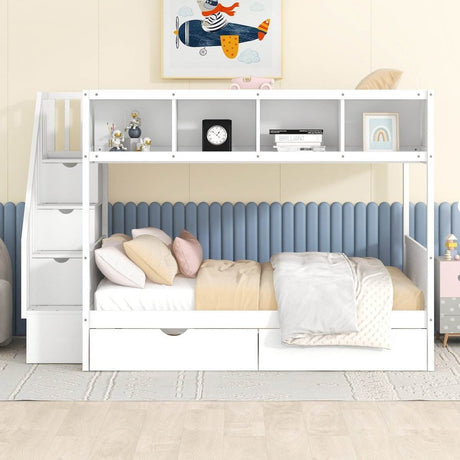 Twin Over Full Solid Wood Bunk Bed With Storage Staircase - Sleep Galleria