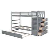 Twin-Over-Twin Solid Wood Bunk Bed With Trundle - Sleep Galleria