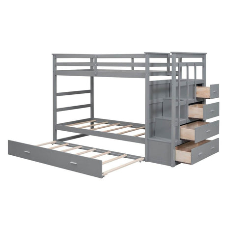 Twin-Over-Twin Solid Wood Bunk Bed With Trundle - Sleep Galleria