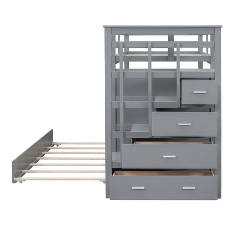 Twin-Over-Twin Solid Wood Bunk Bed With Trundle - Sleep Galleria