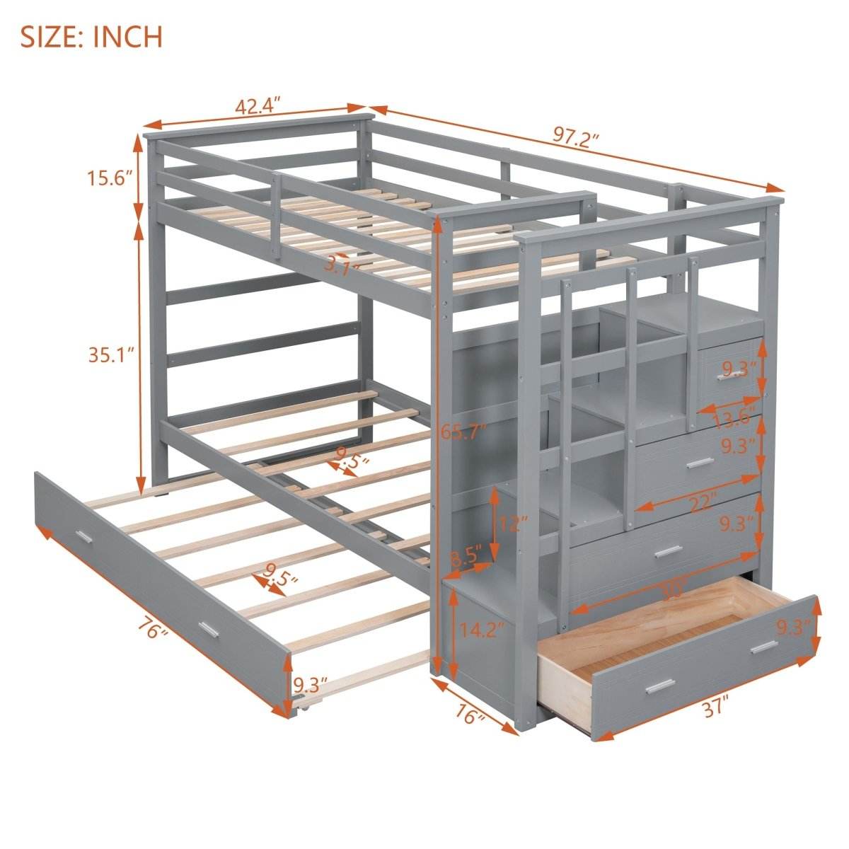 Twin-Over-Twin Solid Wood Bunk Bed With Trundle - Sleep Galleria
