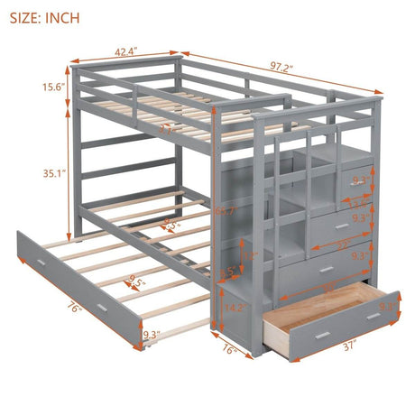 Twin-Over-Twin Solid Wood Bunk Bed With Trundle - Sleep Galleria