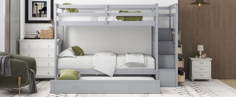 Twin-Over-Twin Solid Wood Bunk Bed With Trundle - Sleep Galleria