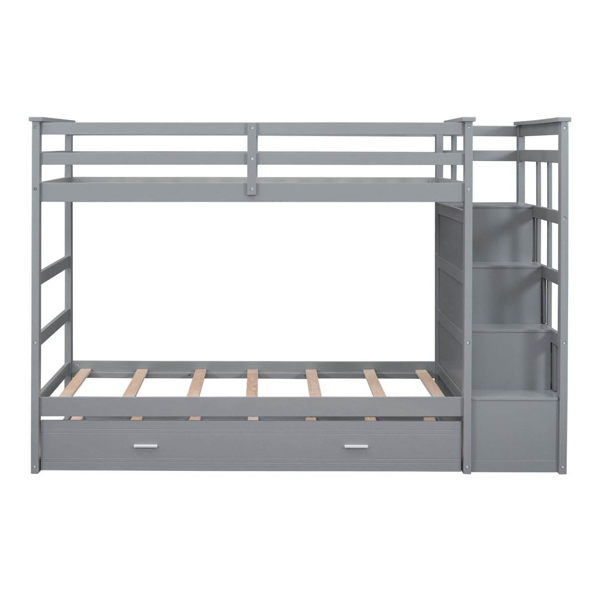Twin-Over-Twin Solid Wood Bunk Bed With Trundle - Sleep Galleria