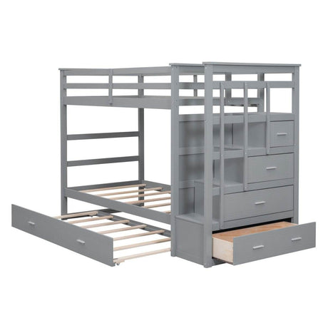 Twin-Over-Twin Solid Wood Bunk Bed With Trundle - Sleep Galleria