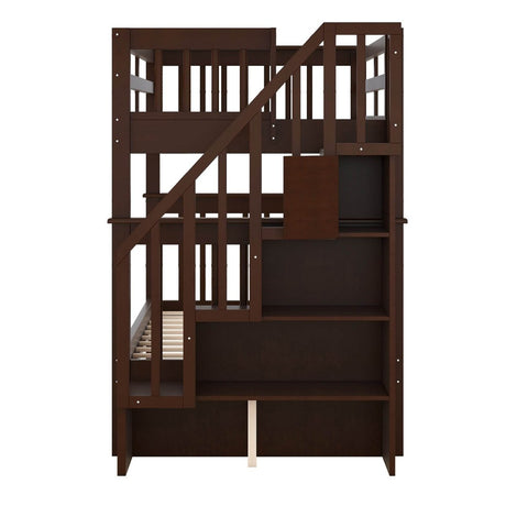 Twin - Over - Twin Solid Wood Stairway Bunk Bed With Trundle - Serenova - Omega Lifestyles