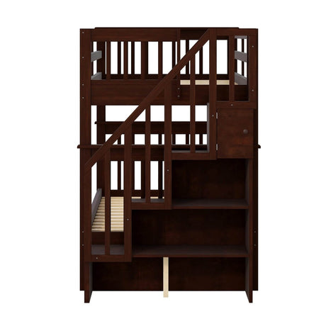 Twin - Over - Twin Solid Wood Stairway Bunk Bed With Trundle - Serenova - Omega Lifestyles