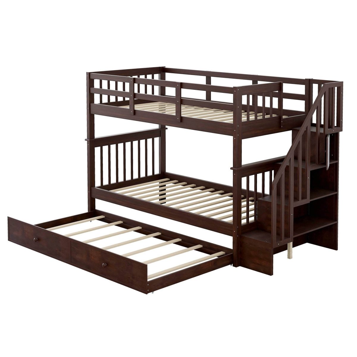 Twin - Over - Twin Solid Wood Stairway Bunk Bed With Trundle - Serenova - Omega Lifestyles