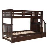 Twin - Over - Twin Solid Wood Stairway Bunk Bed With Trundle - Serenova - Omega Lifestyles