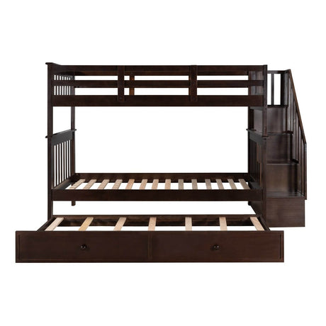 Twin - Over - Twin Solid Wood Stairway Bunk Bed With Trundle - Serenova - Omega Lifestyles
