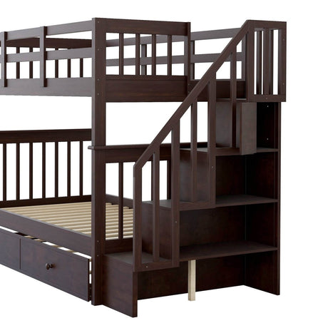 Twin - Over - Twin Solid Wood Stairway Bunk Bed With Trundle - Serenova - Omega Lifestyles
