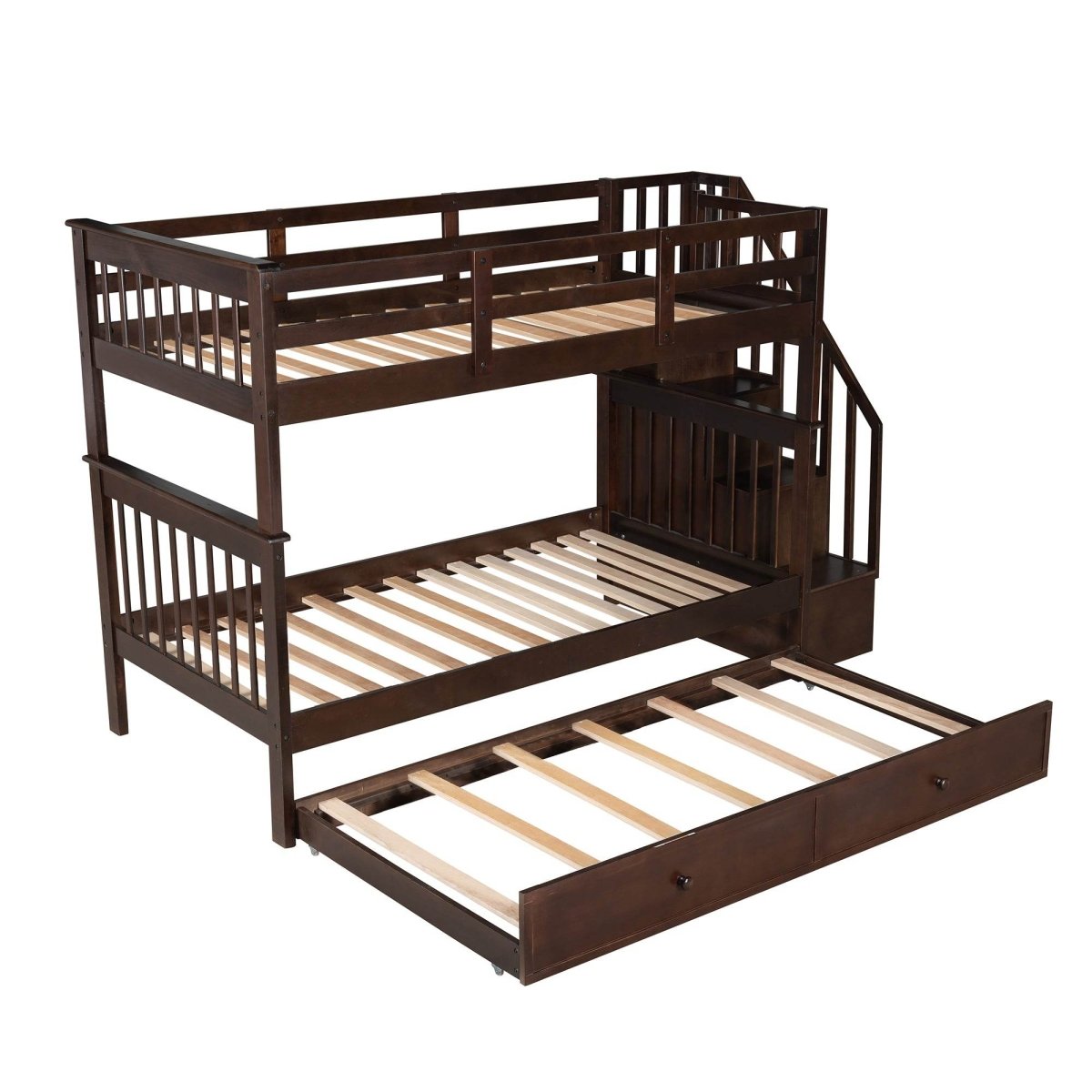 Twin - Over - Twin Solid Wood Stairway Bunk Bed With Trundle - Serenova - Omega Lifestyles