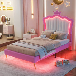 Twin Plush Upholstered Bed Frame With LED Lights - Omega Lifestyles