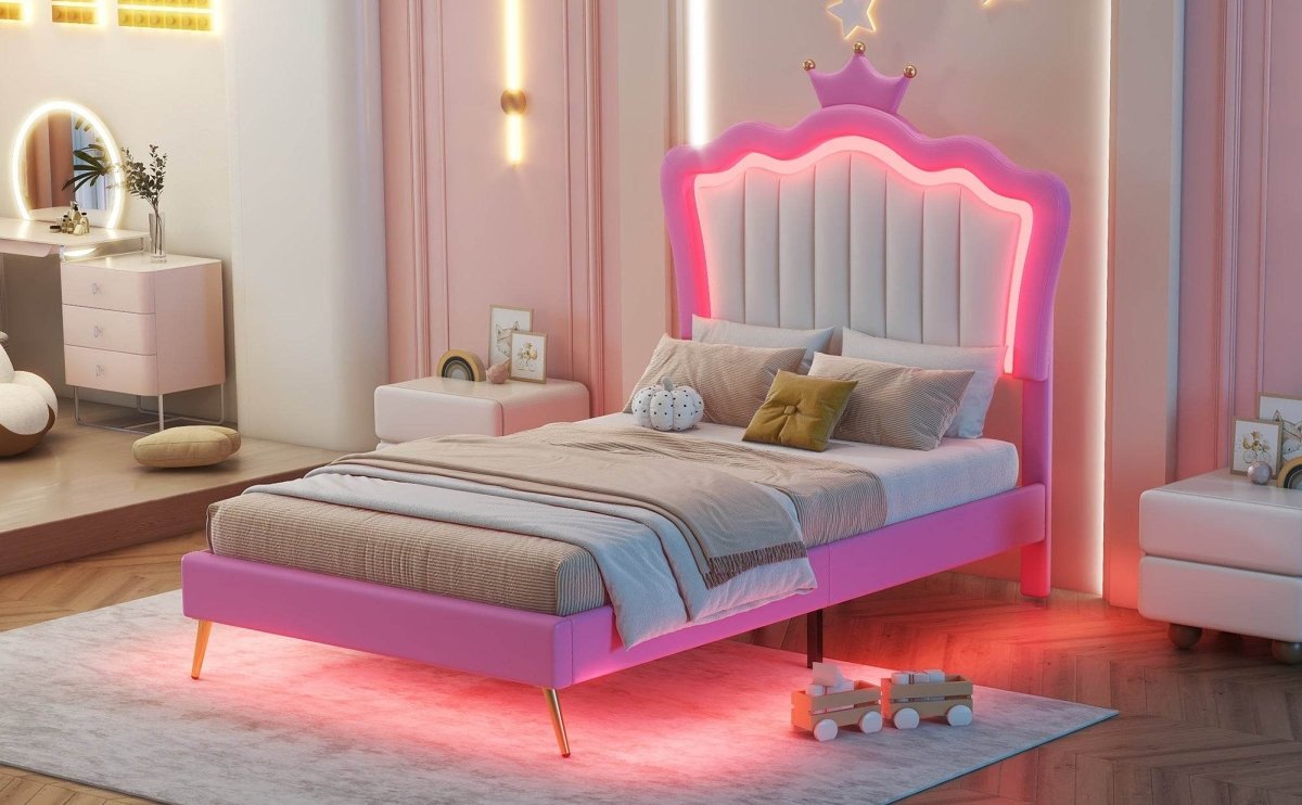 Twin Plush Upholstered Bed Frame With LED Lights - Serenova - Omega Lifestyles