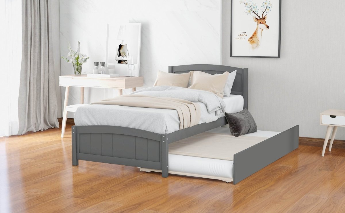 Twin Solid Pine Wood Platform Bed With Trundle - Serenova - Omega Lifestyles
