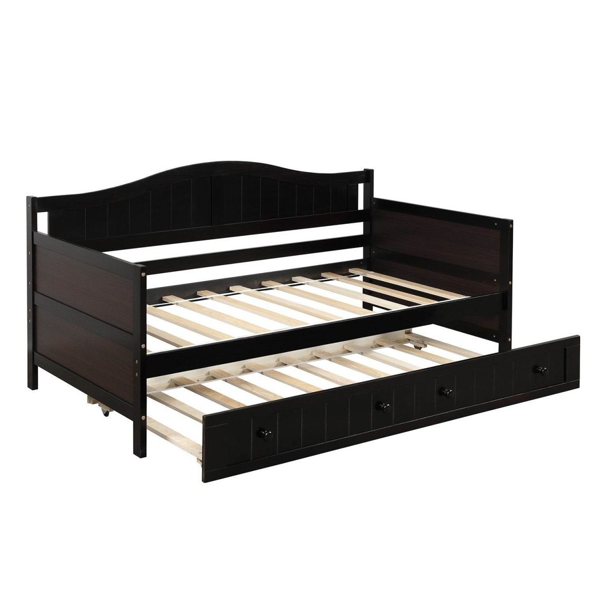 Twin Solid Wood Espresso Daybed With Trundle Bed Frame - Serenova - Omega Lifestyles