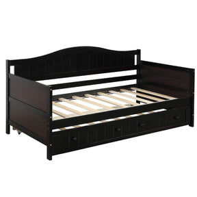 Twin Solid Wood Espresso Daybed With Trundle Bed Frame - Omega Lifestyles