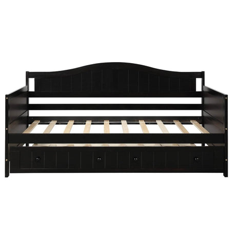 Twin Solid Wood Espresso Daybed With Trundle Bed Frame - Serenova - Omega Lifestyles