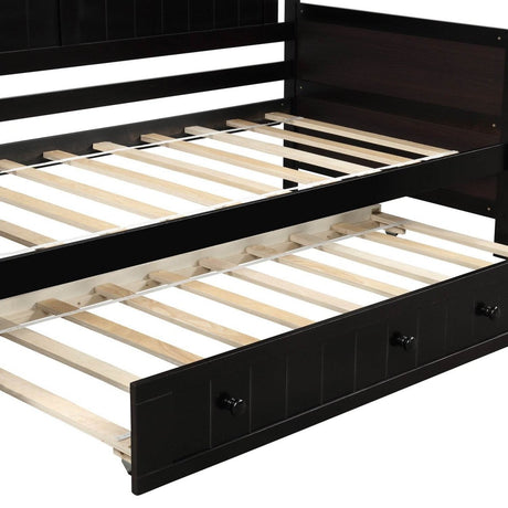 Twin Solid Wood Espresso Daybed With Trundle Bed Frame - Serenova - Omega Lifestyles