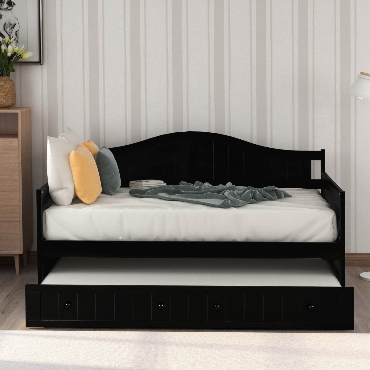 Twin Solid Wood Espresso Daybed With Trundle Bed Frame - Serenova - Omega Lifestyles