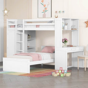 Twin Solid Wood Loft Bed With Desk Wardrobe - Omega Lifestyles
