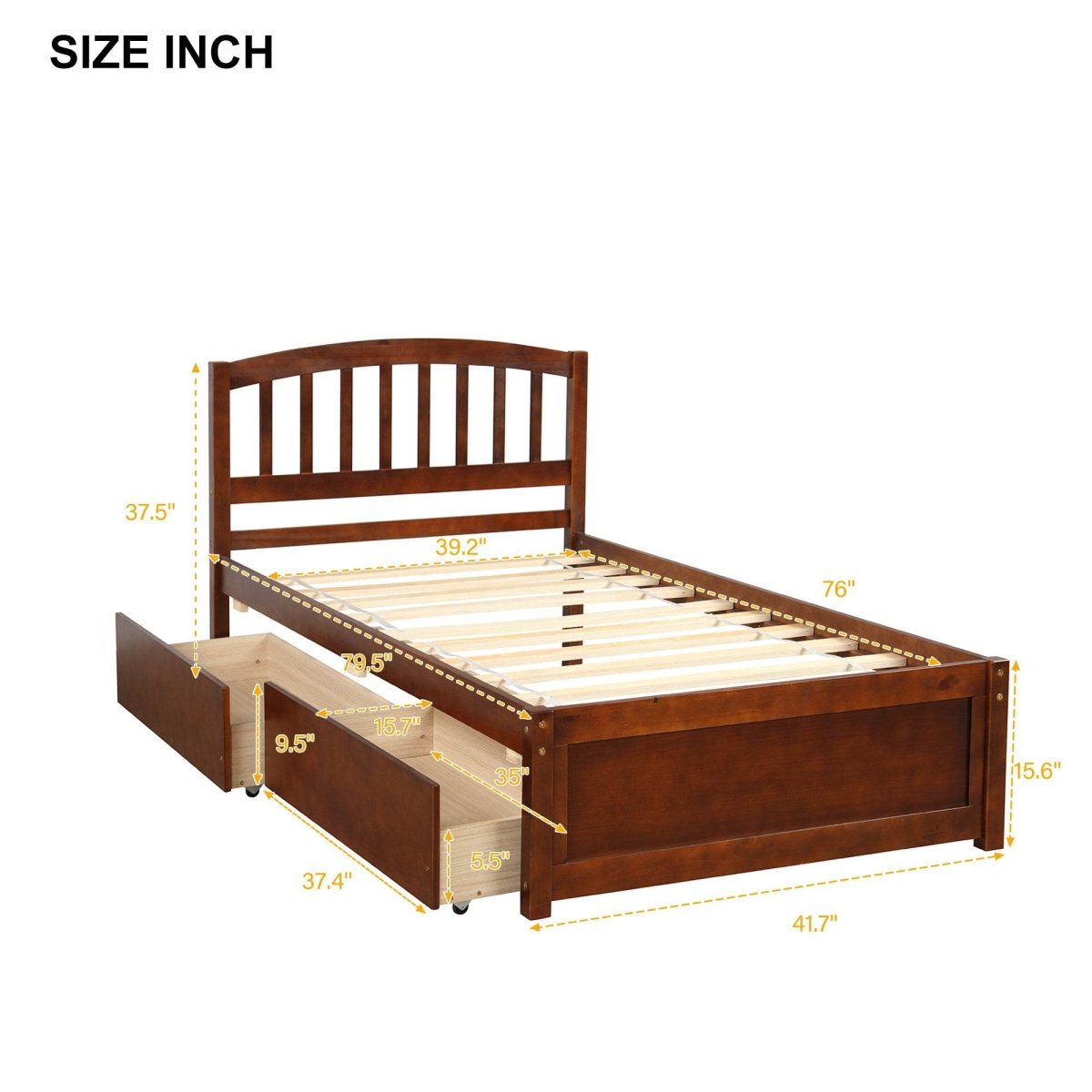 Twin Solid Wood Platform Bed Frame With Storage Drawers - Serenova - Omega Lifestyles