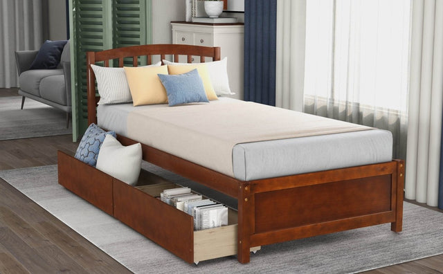 Twin Solid Wood Platform Bed Frame With Storage Drawers - Omega Lifestyles