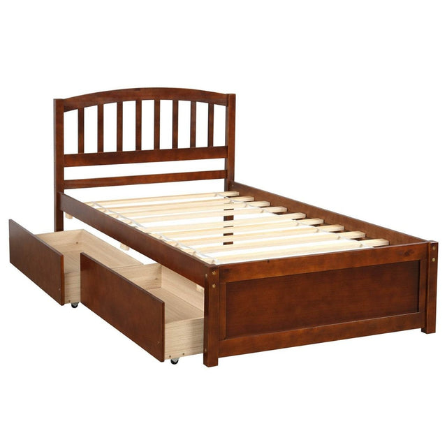 Twin Solid Wood Platform Bed Frame With Storage Drawers - Omega Lifestyles