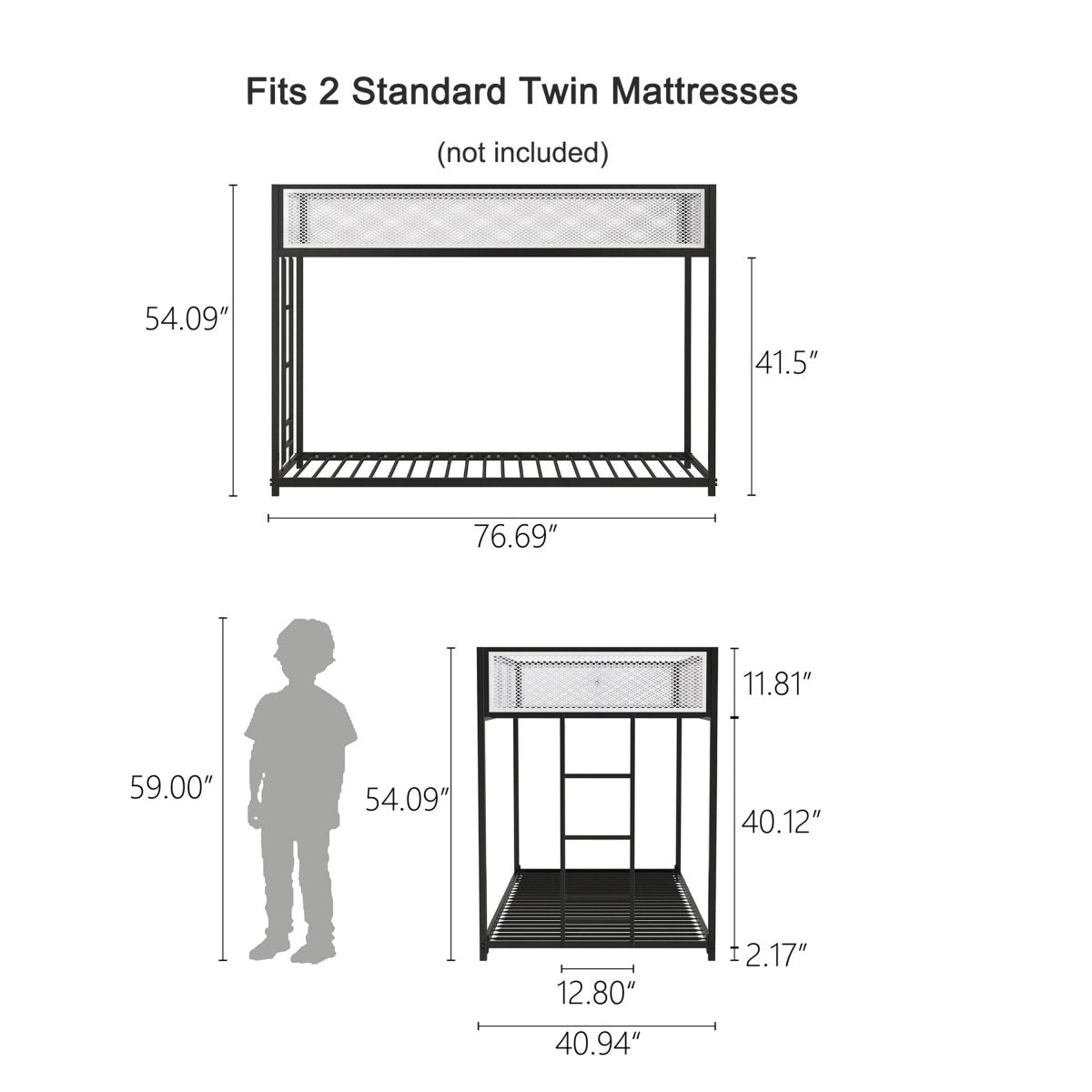 Twin Twin Metal Bunk Bed With Ladder And Guardrails - Serenova - Omega Lifestyles