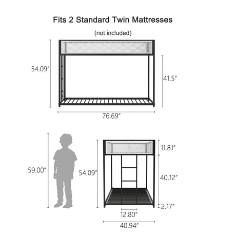 Twin Twin Metal Bunk Bed With Ladder And Guardrails - Serenova - Omega Lifestyles