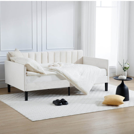Twin Upholstered Velvet Daybed With Ribbed Tufted Backrest - Serenova - Omega Lifestyles