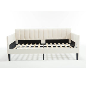 Twin Upholstered Velvet Daybed With Ribbed Tufted Backrest - Omega Lifestyles