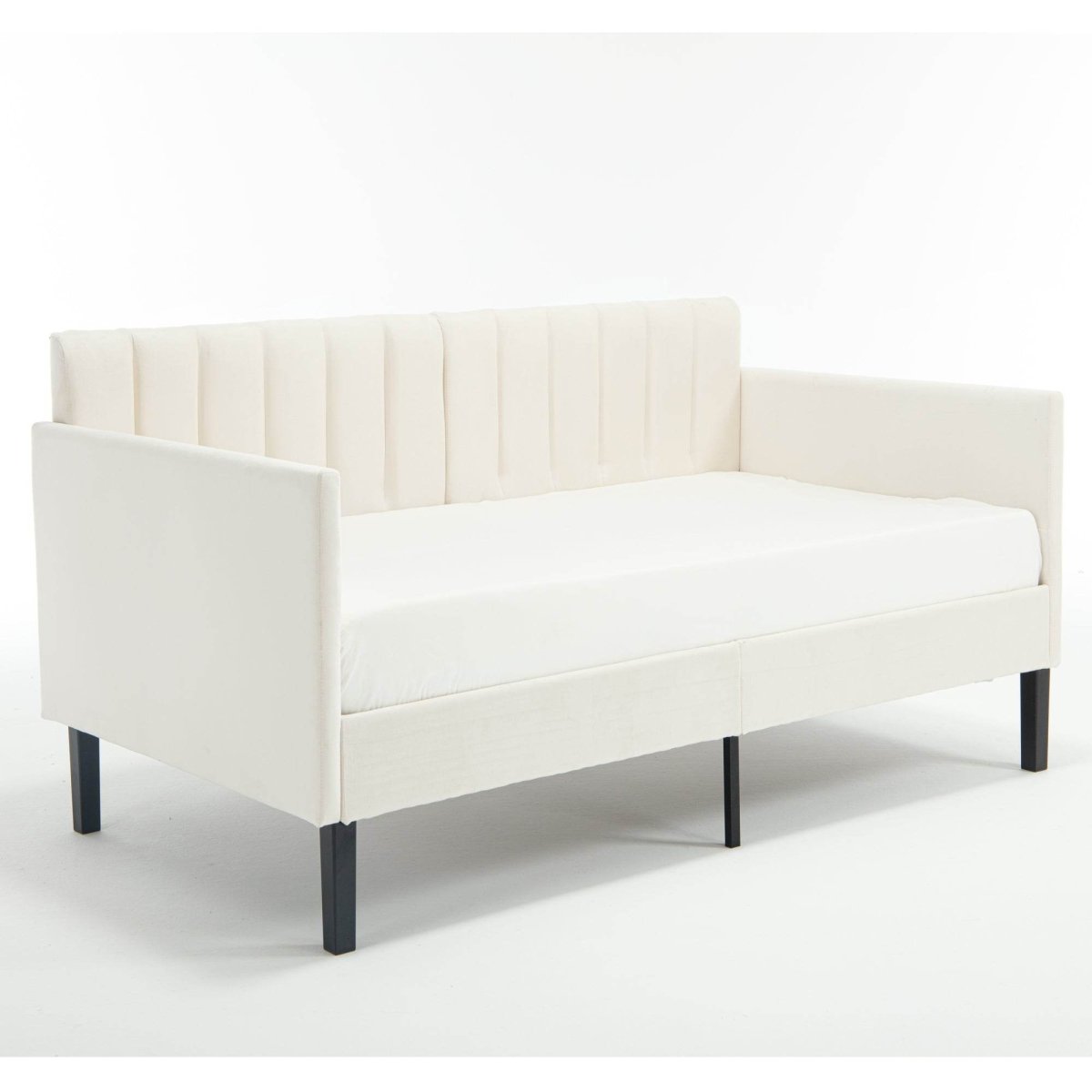 Twin Upholstered Velvet Daybed With Ribbed Tufted Backrest - Serenova - Omega Lifestyles
