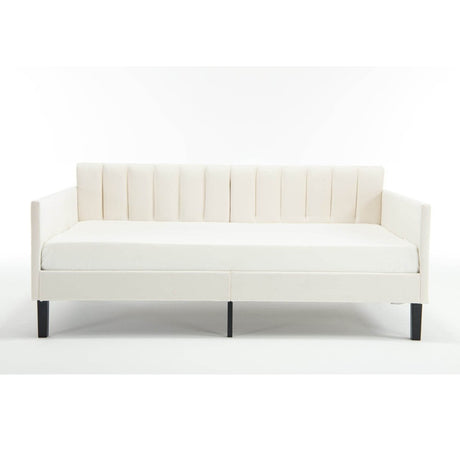 Twin Upholstered Velvet Daybed With Ribbed Tufted Backrest - Serenova - Omega Lifestyles