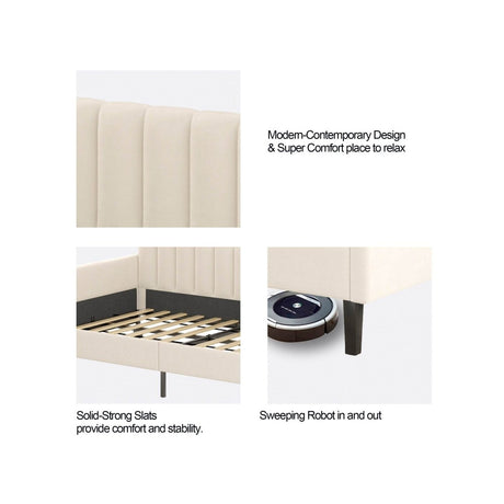 Twin Upholstered Velvet Daybed With Ribbed Tufted Backrest - Serenova - Omega Lifestyles