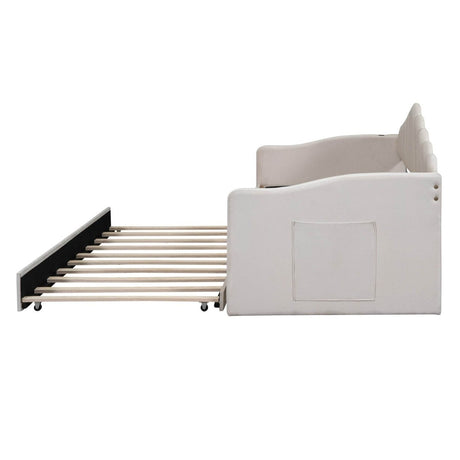 Twin Velvet Upholstered Daybed With Trundle And USB Ports - Sleep Galleria