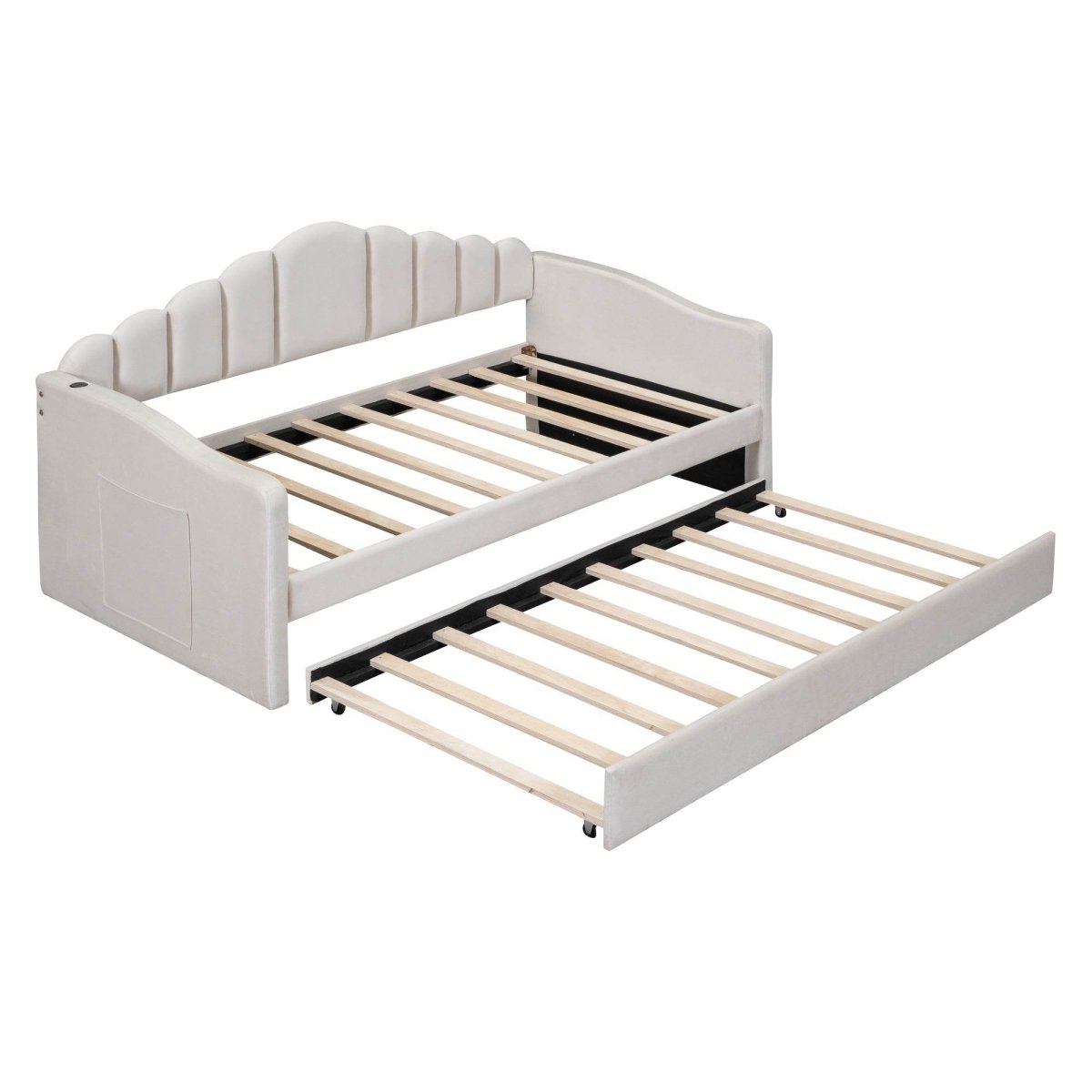Twin Velvet Upholstered Daybed With Trundle And USB Ports - Sleep Galleria