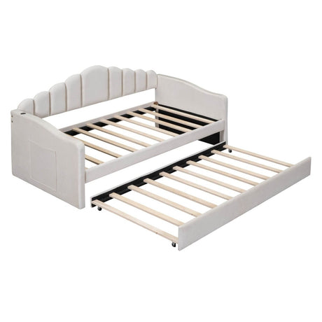 Twin Velvet Upholstered Daybed With Trundle And USB Ports - Sleep Galleria