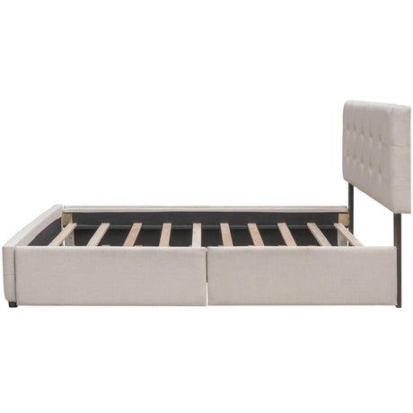 Upholstered Platform Bed With Drawers And Twin XL Trundle - Omega Lifestyles