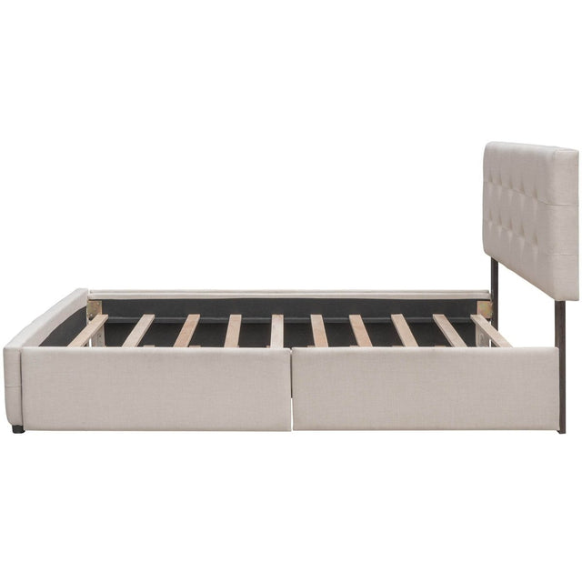 Upholstered Platform Bed With Drawers And Twin XL Trundle - Omega Lifestyles