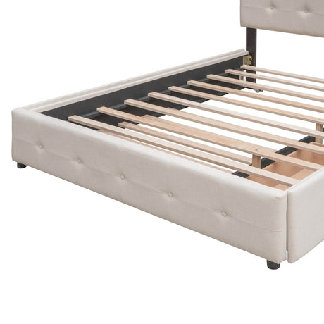 Upholstered Platform Bed With Drawers And Twin XL Trundle - Omega Lifestyles